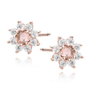 Cercei argint placati cu aur roz floare cu piatra roz DiAmanti Z1939ERG_MO-DIA (Argint 925‰ 0,9 g.)